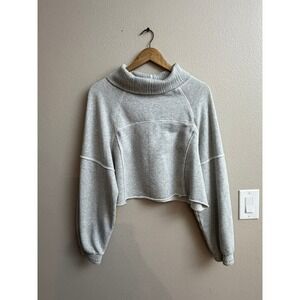 Aerie Cropped Sweatshirt Size S Gray Turtleneck Raw Hem Boxy Pullover Loungewear
